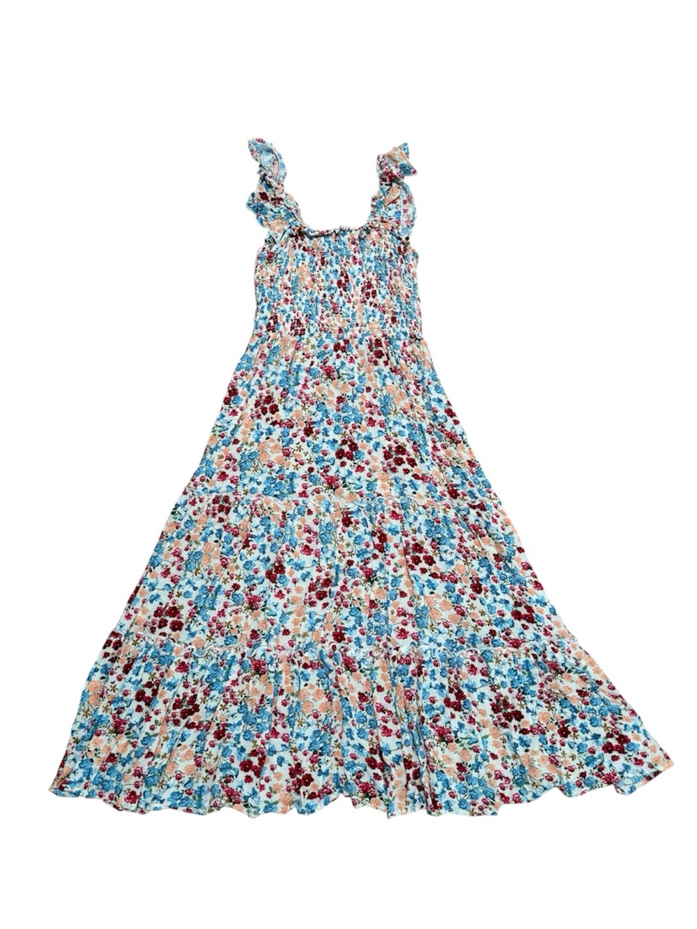 Joie Strappy Maxi White Smocked Flowy Dress Red Blue Orange Floral